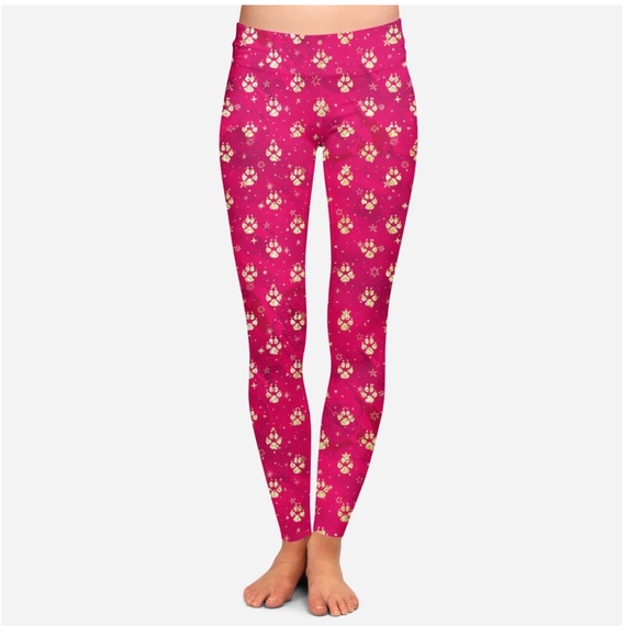 SALE! Red Christmas Dog Paws Holiday Leggings Soft - Picture 2 of 5